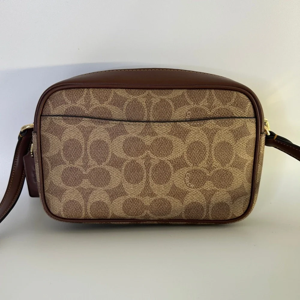 Coach Mini Jamie Camera Bag Brown Signature Canvas Crossbody Excellent